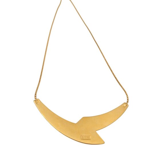 Vintage Monet Enamel Gold Tone Necklace Navy Signed Statement Estate - Picture 3 of 6